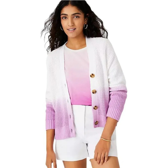 Ann Taylor Purple & White Ombre Knit  Button Front Cardigan Woman Medium - Picture 1 of 10